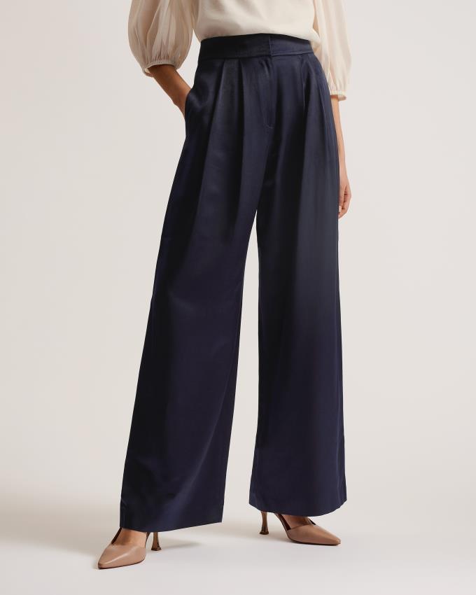 Pantalon Ted Baker Satin Wide Leg Tailored Bleu Marine Femme | CBI-40526523